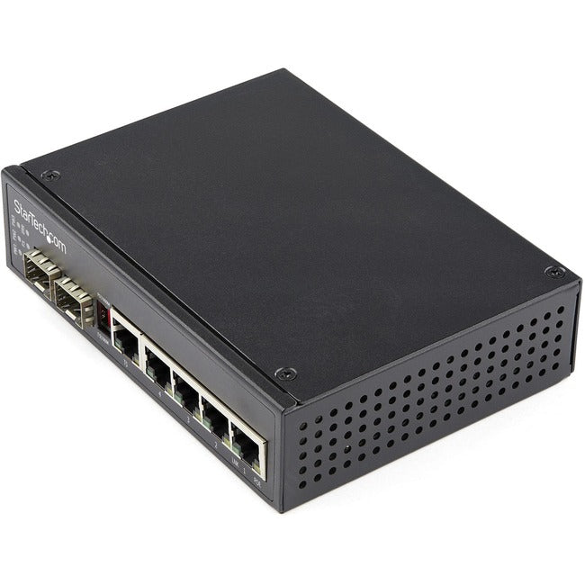 StarTech.com Industrial 6 Port Gigabit Ethernet Switch 4 PoE RJ45 +2 SFP Slots 30W PoE+ 48VDC 10-100-1000 Mbps -40C to 75C w-DIN Connector