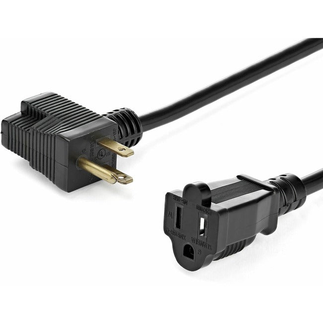 StarTech.com 1ft (0.3m) Short Extension Cord, NEMA 5-15P-R to NEMA 5-15R, 13A 125V, 16AWG, Black, Outlet Saver Power Extension Cable