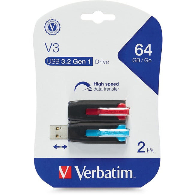 Verbatim 64GB Store 'n' Go V3 USB 3.0 Flash Drive - 2pk - Red, Blue