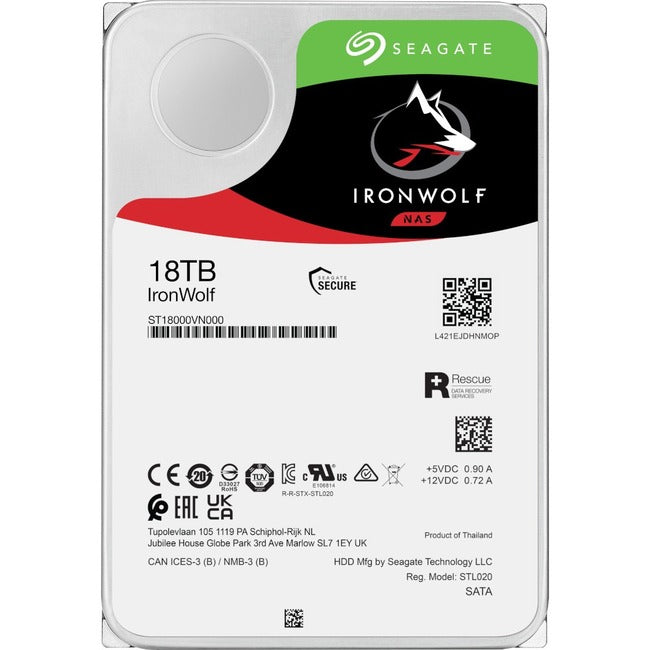 Seagate IronWolf ST18000VN000 18 TB Hard Drive - 3.5" Internal - SATA (SATA-600) - Conventional Magnetic Recording (CMR) Method